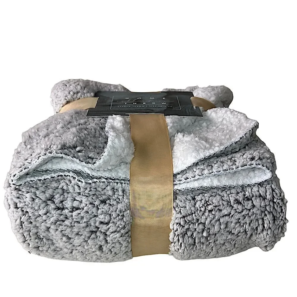 Home Collection Sherpa Throw Gray and White
